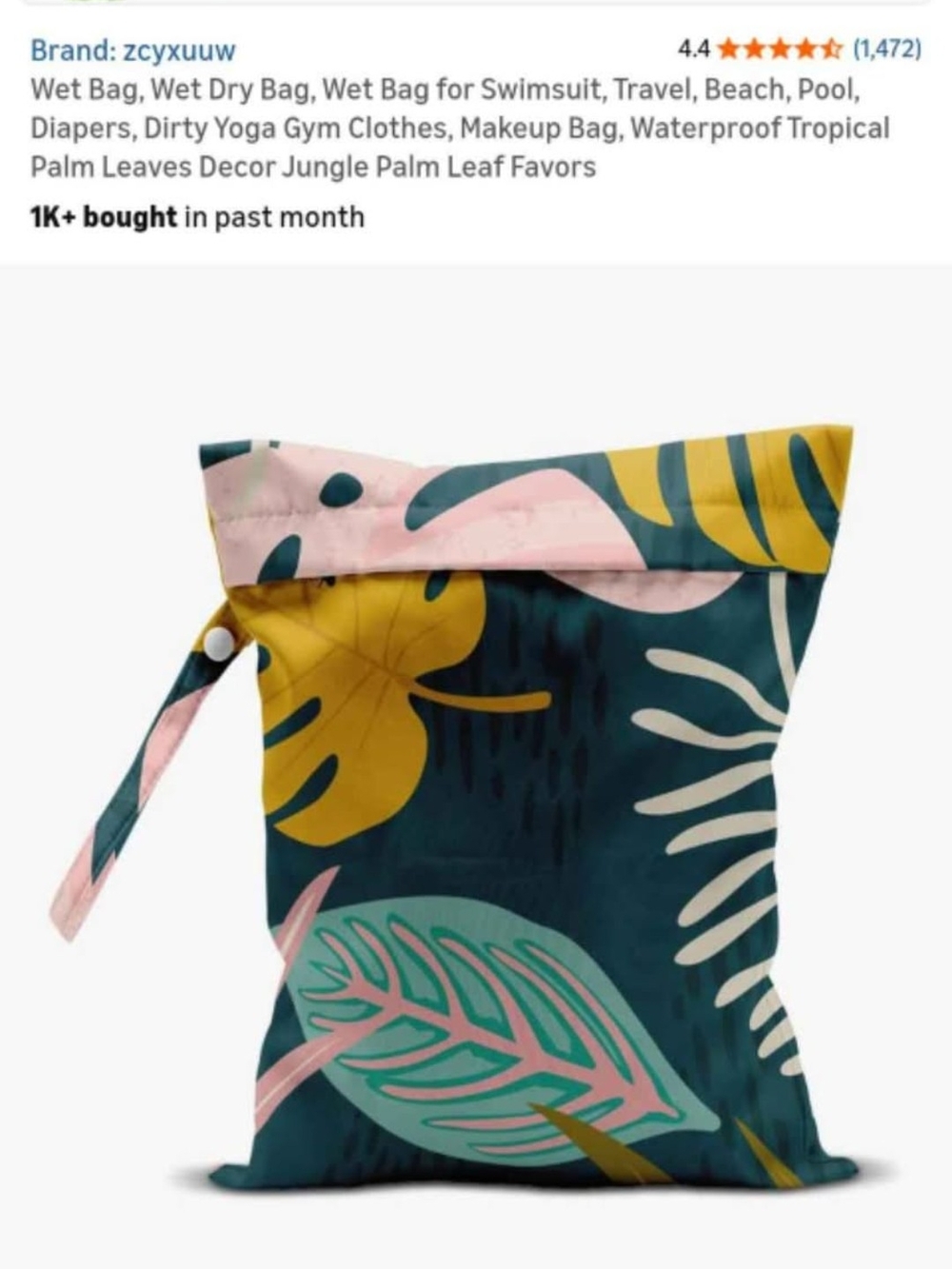 Tropical Palm Print Wet/Dry Bag - Pink, Teal, Mustard